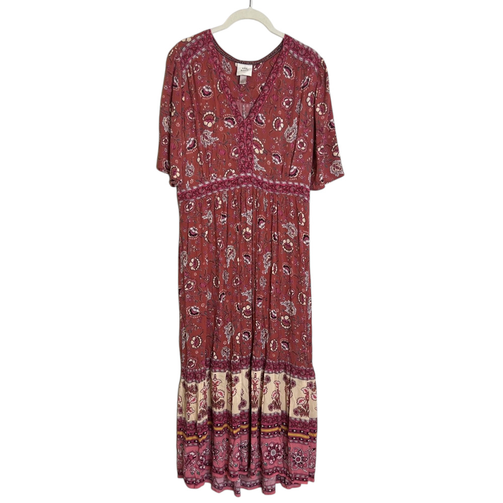 Knox Rose Floral Paisley Maxi Dress Large Dusty Rose Boho Border Print